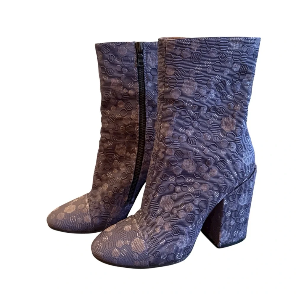Dries Van Noten Purple Blue Floral Brocade Ankle Boot EU37 US 7